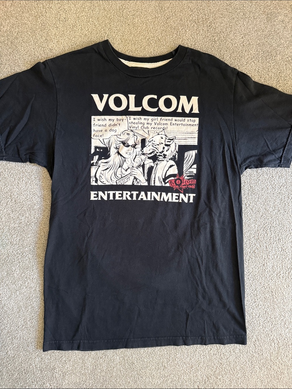 Volcom Entertainment Black Graphic Tee with White Comic Print
